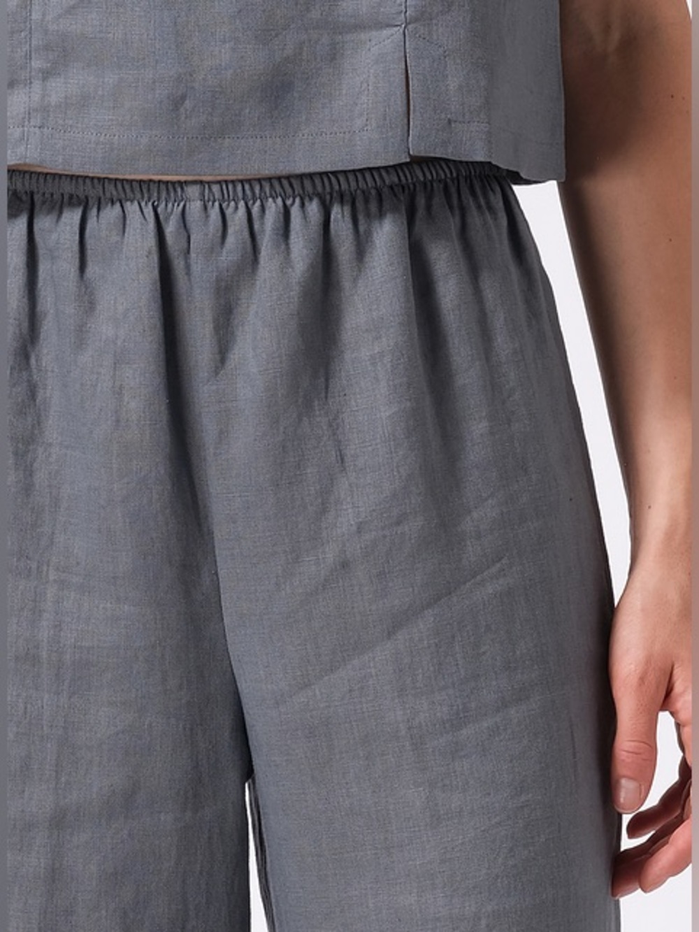 VIVID Linen Straight Long Pants Elastic Waist Cool Grey Wide Leg Trousers size S - Picture 3 of 12
